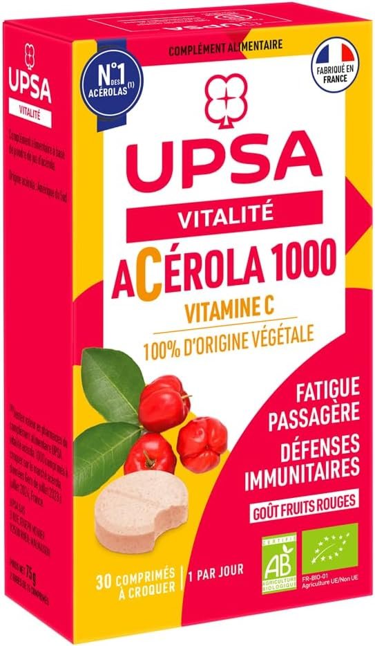 Acérola 1000 - Complément Alimentaire à Croquer - Vitamine C Naturelle - Immunité, Fatigue, Défenses Naturelles - 30 comprimés
