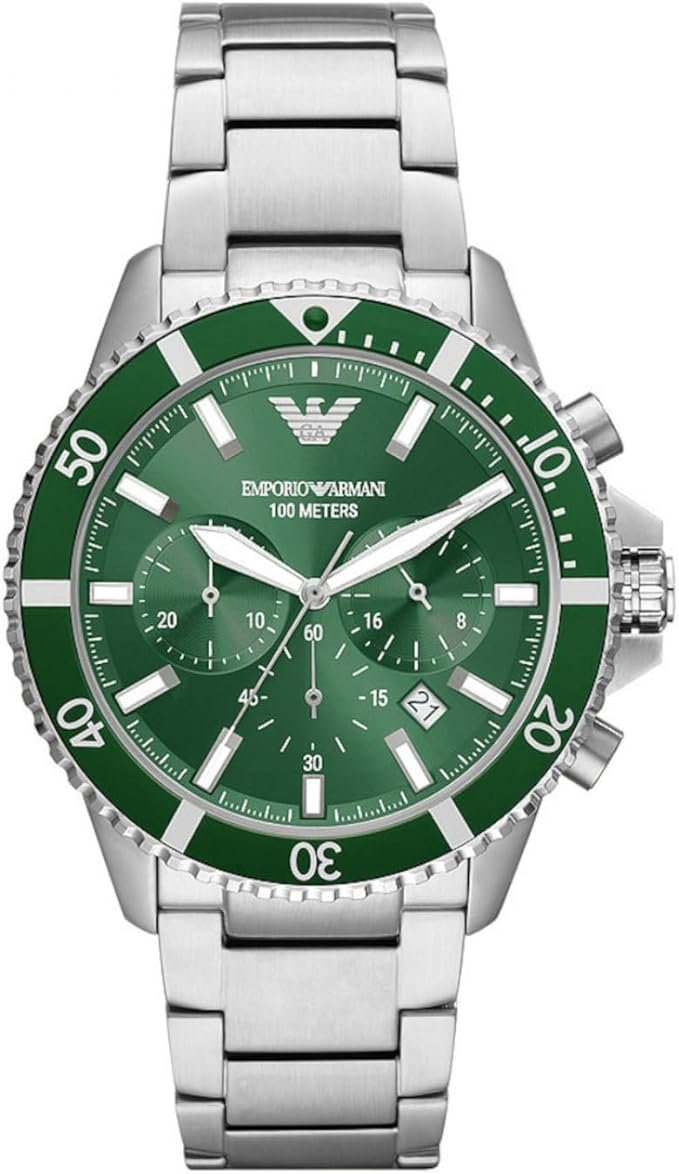 Emporio Armani Watch for Men, Quartz 3 sub dial Chronograph Movement and 43mm Case Size with Stainless Steel Strap