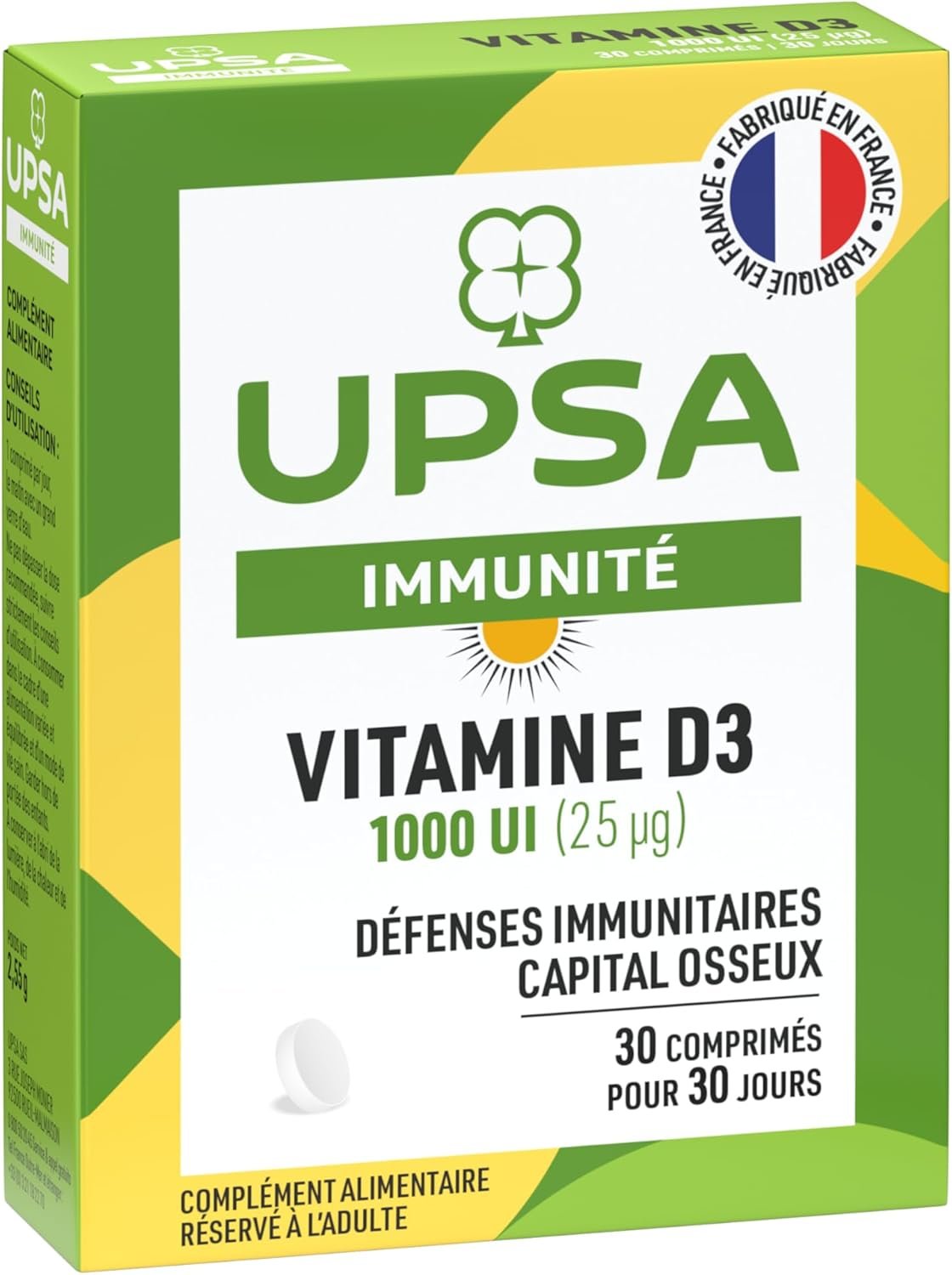 Vitamine D3 1000 UI 25 µg - Complément Alimentaire - Soutien Immunitaire, Os et Santé Musculaire - 60 comprimés
