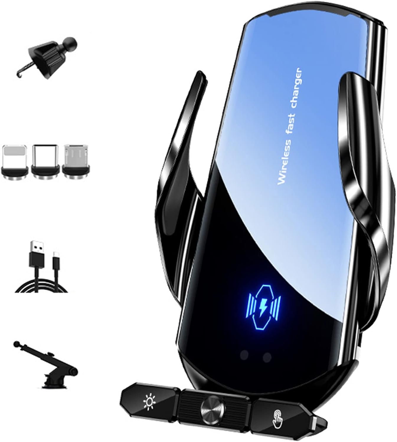 Support Téléphone Voiture sans Fil 15W,Chargement Rapide,TypeC/iOS/MicroUSB | Chargeur Induction Auto avec Têtes Magnétiques,Porte Téléphone Ventilation/Tableau de Bord,Chargement rapide