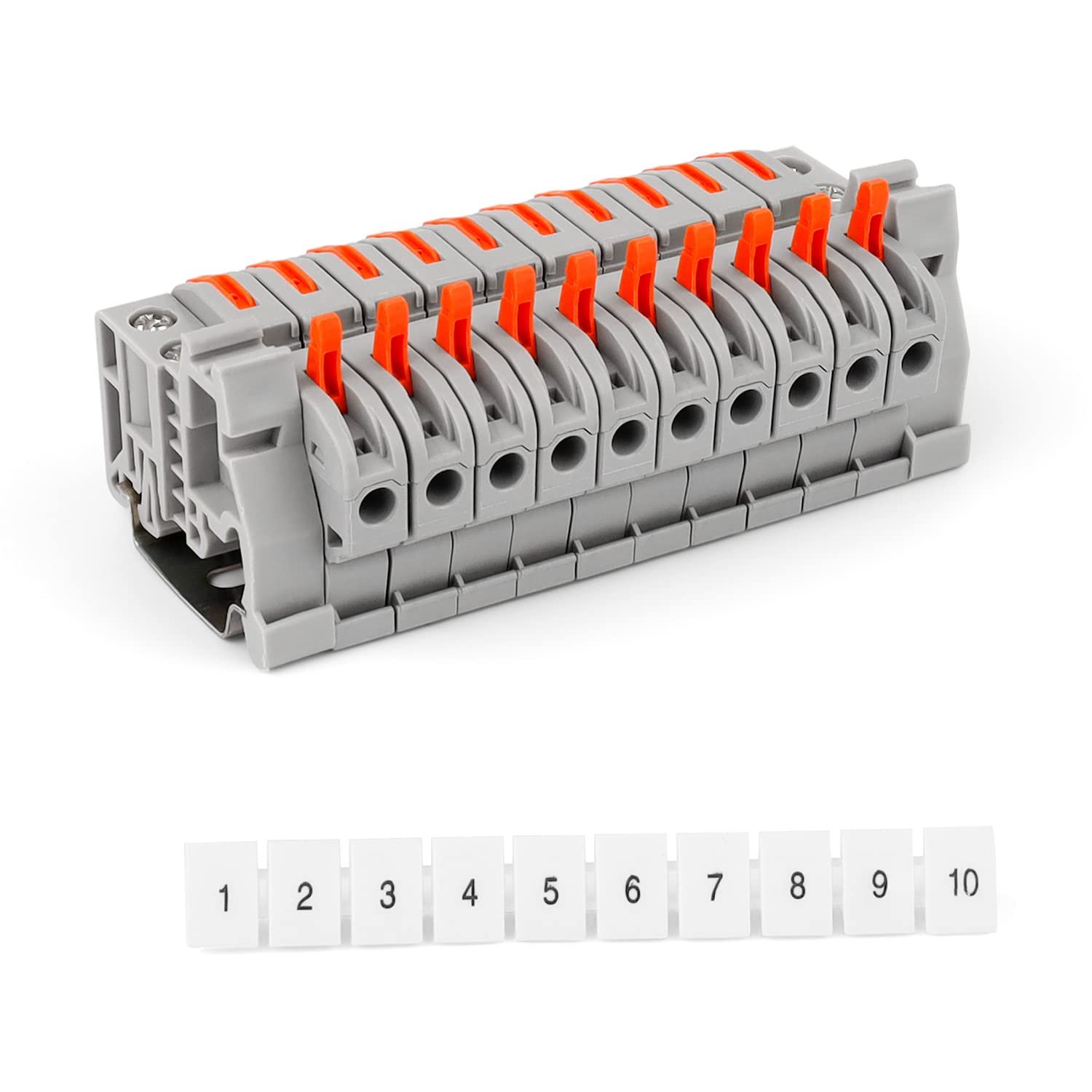 10 Pièces Bornier de Rail DIN, Universel Connecteur de Câblage Compact, Avec Modules de Fixation, Bandes de Repérage, Rail DIN et Bandes de Connexion, pour Les Projets de Bricolage, Gris
