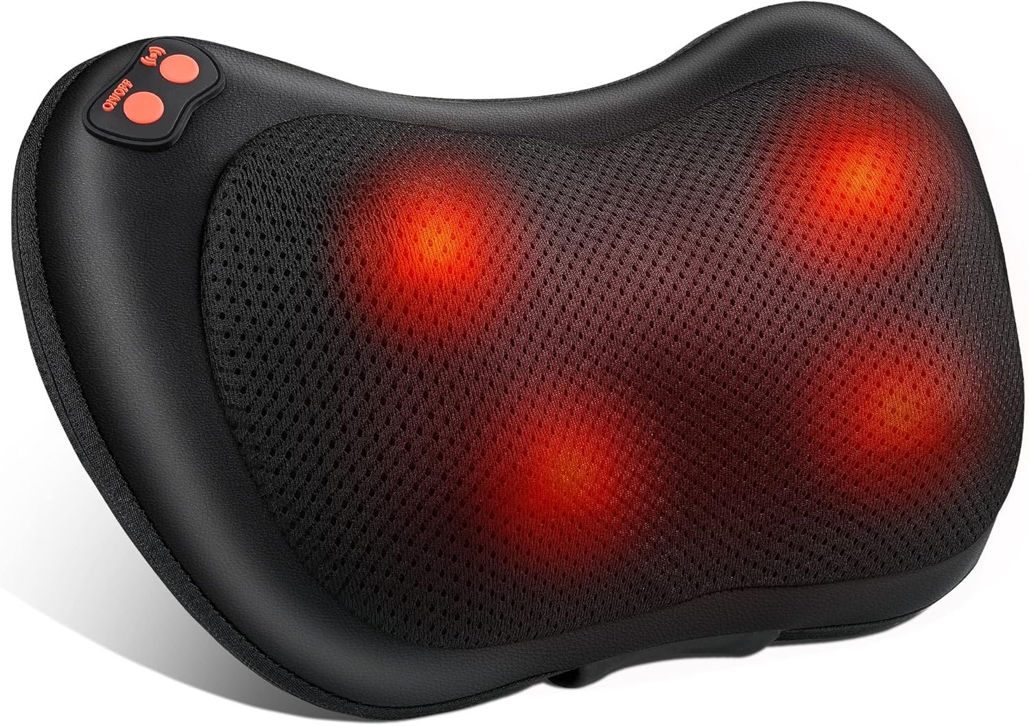Coussin Massage Shiatsu, Masseur Dos chauffrant avec 4 Nœuds et 3 Vitesses Réglable, Rotation dans Deux Sens, Appareil de Massage pour Cou, Pieds, Cervical