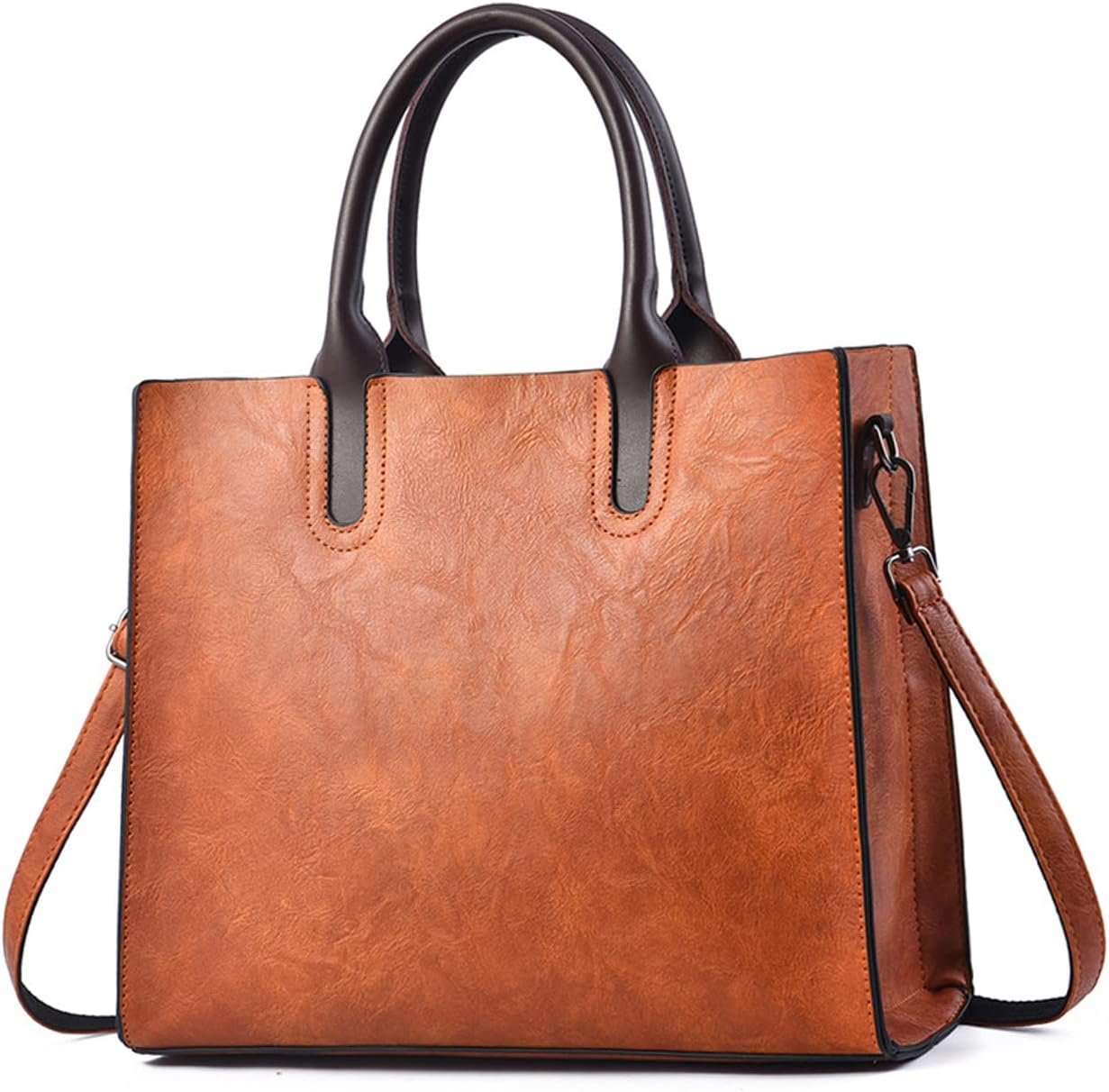 Sac à Main Femmes Grande Capacité Sac Bandoulière Sac Cabas Carree Sac Fourre-Tout Sac Epaule en Cuir Sac de Shopping Sac Travail Femme Marron