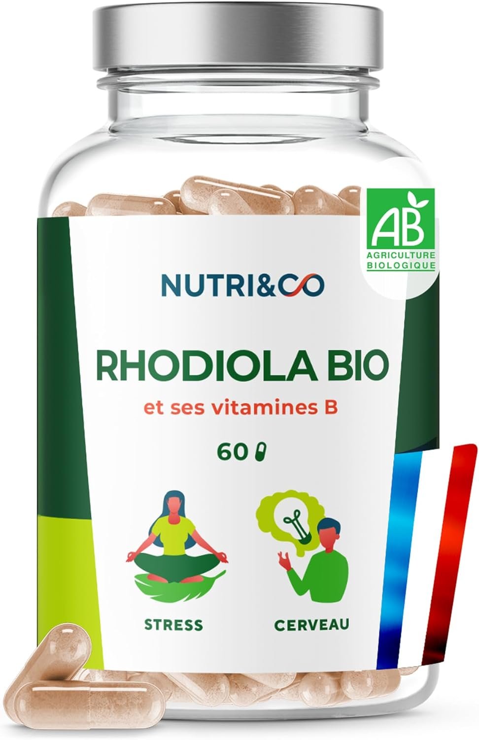 Rhodiola Rosea BIO - Extrait 100% Naturel titré en Rosavine & Salidroside + Complexe Vitamine B - Complément Alimentaire Anti Stress Naturel - 60 gélules Vegan Fabriqué en France