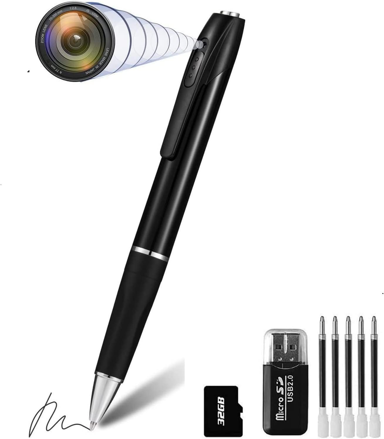 Caméra Espion Caméra Cachée Stylo 1080P Mini Caméra de Poche avec Go Caméra Stylo avec Enregistrement Vidéo Prise de Photo et 150 Mins d'Autonomie de la Batterie Rechargeable (A1-2)