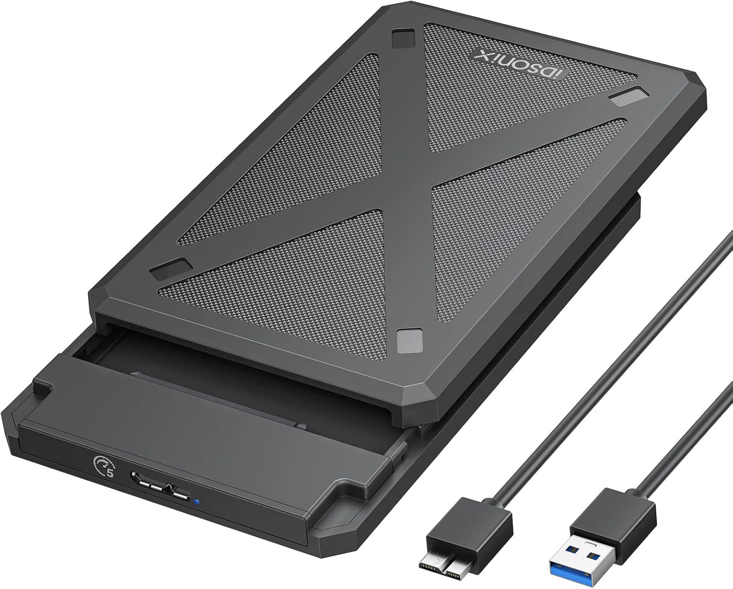Boîtier de Disque Dur 2,5 Pouces USB 3.0 vers SATA III Boîtier de Disque Dur Externe sans Outil pour Disque Dur SSD HDD 7 mm/9.5 mm 2,5" avec UASP Noir