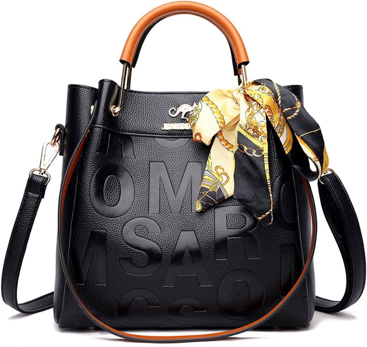 Sac a Main Femme Bandoulière Grand Capacité Sac Portés Main Pochette Mode Sac Epaule en PU Cuir Sac Sac à D'épaule avec Soie Jaune