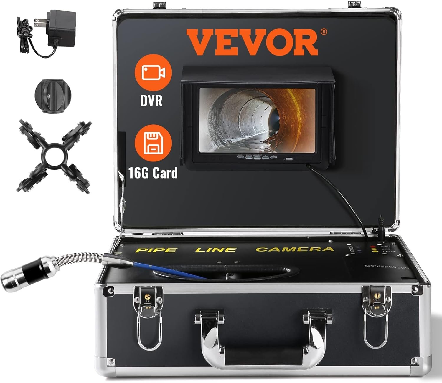 VEVOR Caméra Inspection Canalisation 30 m Endoscope d'Écran 7'' avec Enregistreur DVR Étanche IP68 12 LED Réglables Carte SD 16 Go pour Conduit Tuyaux Égout Maison Évacuation des Eaux Usée Plomberie