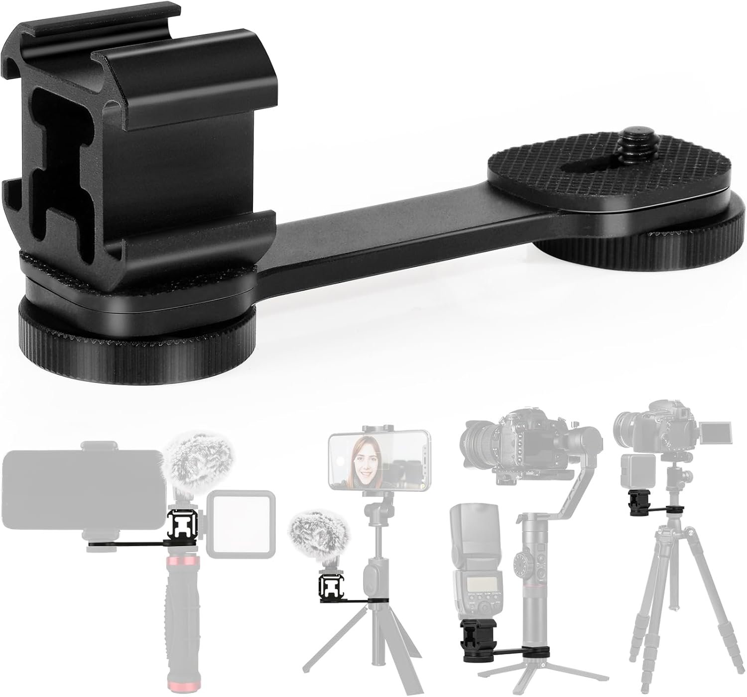 Support d'Extension Caméra 3 en 1 Chaussure Chaude Cold Shoe Mount Chaussures Support Vlog Extension Barre 1/4 "vis Adaptateur Compatible avec DJI om4 / Osmo Mobile 3 shiyun