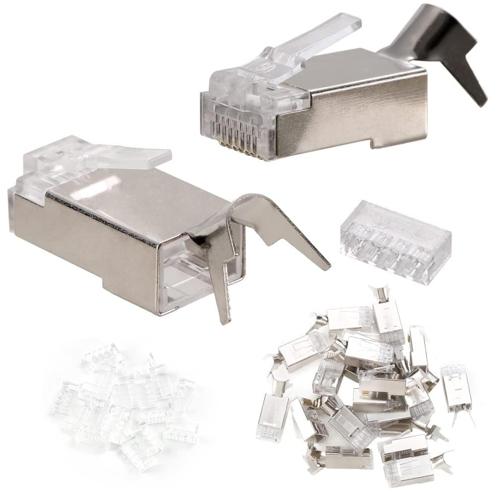 20 Pièces Extrémité CAT7, connecteurs RJ45 blindés en métal Fiche modulaire - Connecteur Ethernet à sertir pour câble réseau RJ45 FTP 8P8C (trou de fil 1,45 mm)