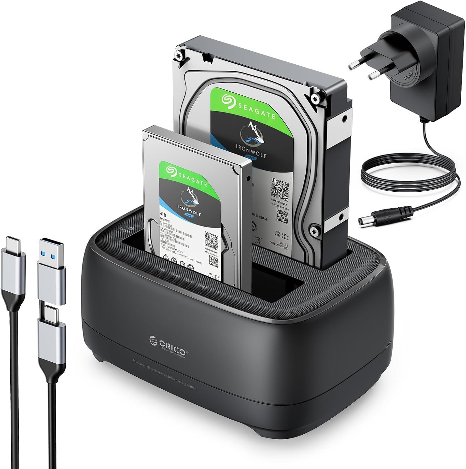 USB C Station d'accueil pour Disque Dur, 2 Baies Clone Dock Disque Dur pour SATA 2,5/3,5" SSD HDD Jusqu'à 40 to, UASP, sans Outils, Alimentation et câble USB Inclus(DD28C3-C)