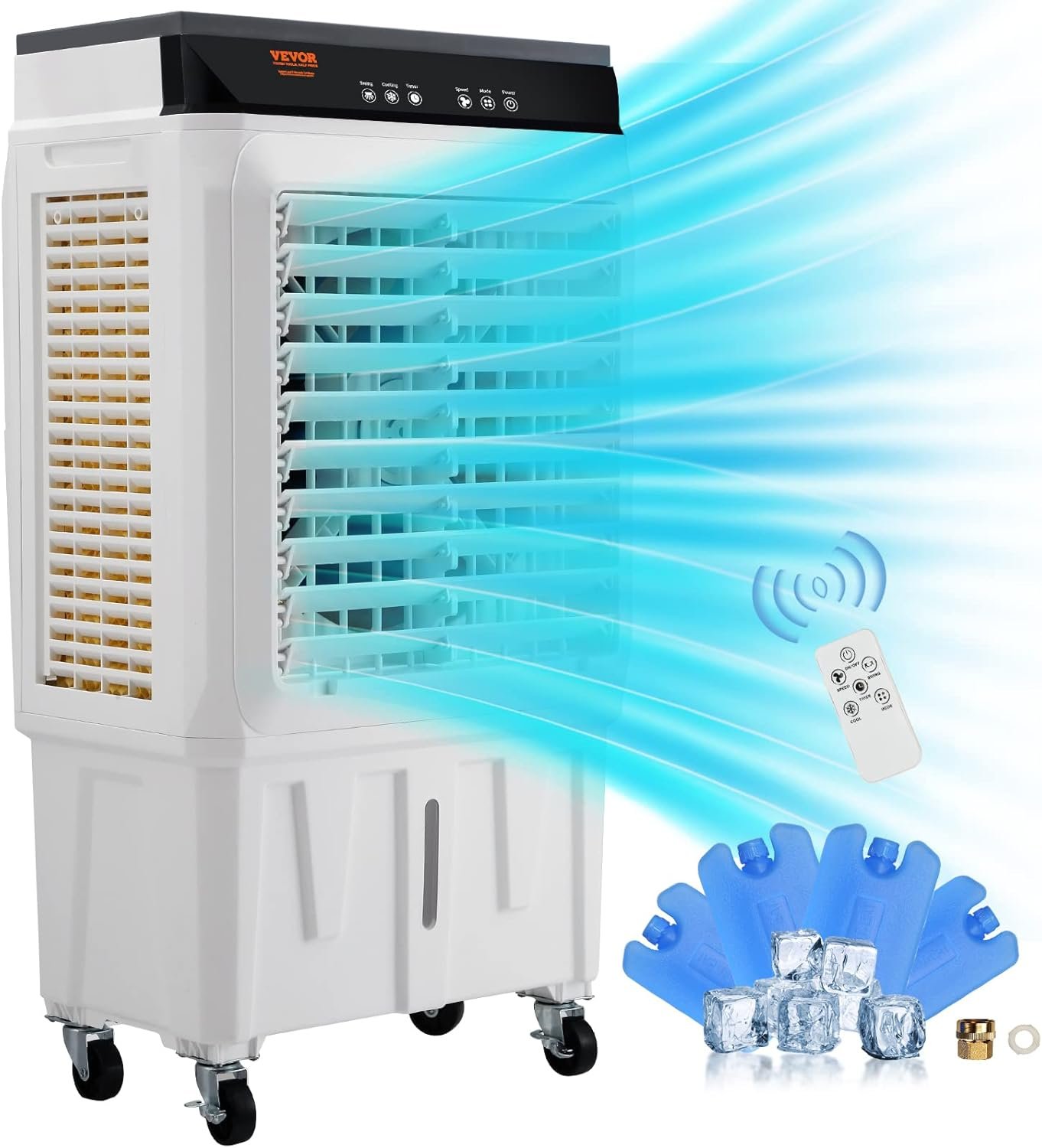 VEVOR Evaporative Air Cooler,2100 CFM 13X34 inch Air Cooler,3 Speeds and 12H Timer Portable Air Conditioner,Energy-Saved Swamp Cooler for party,pool and patio,7 Gal Water Tank & 750 Sq.Ft