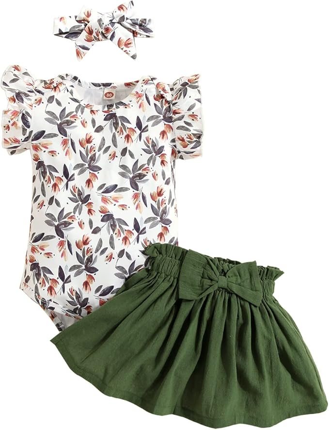 Vêtements pour Bébé Nouveau-né Manche Courte Body Barboteuse + Jupe + Bandeau Ensemble 3 pièces pour Bebe Fille