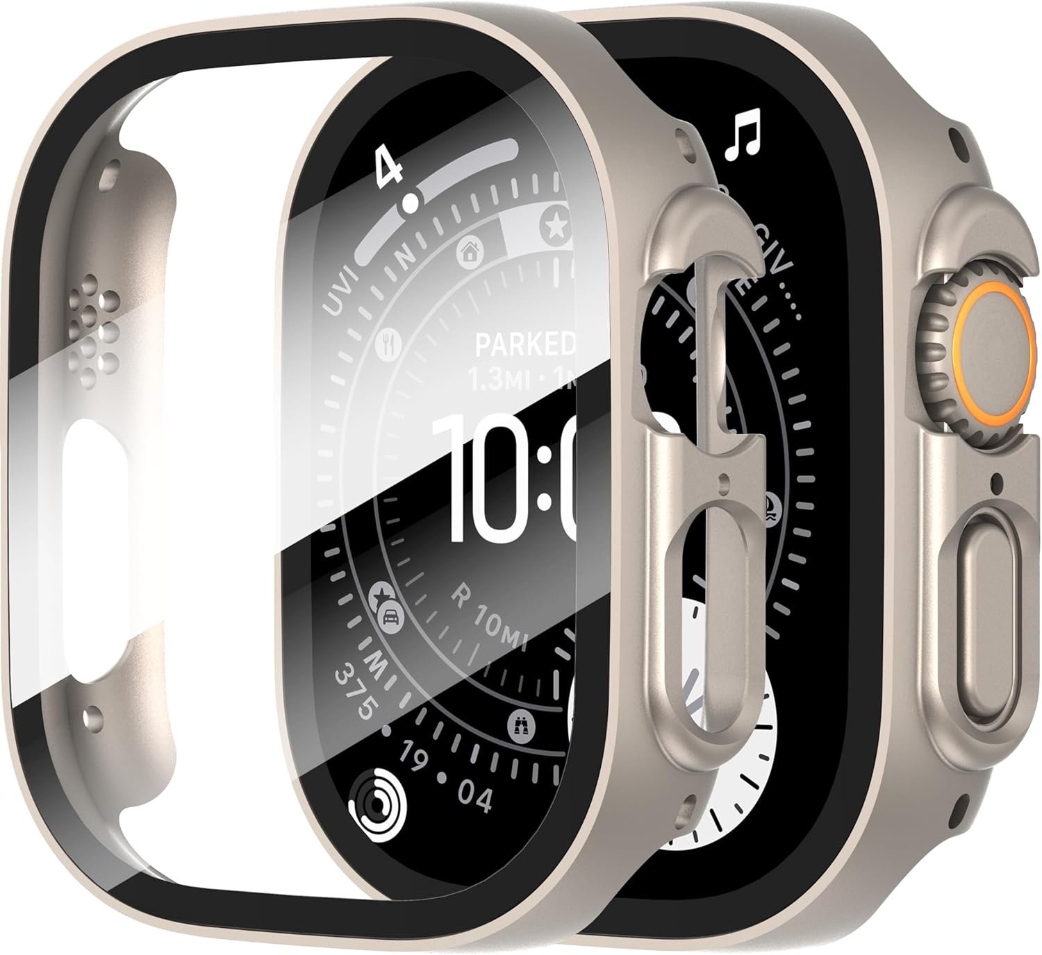 Coque 2 Pièces pour Apple Watch Ultra 3/2/1 49mm Protection Écran Dur PC Matériel Ultra Mince Verre Trempé Écran Case,Titane Acier,49mm