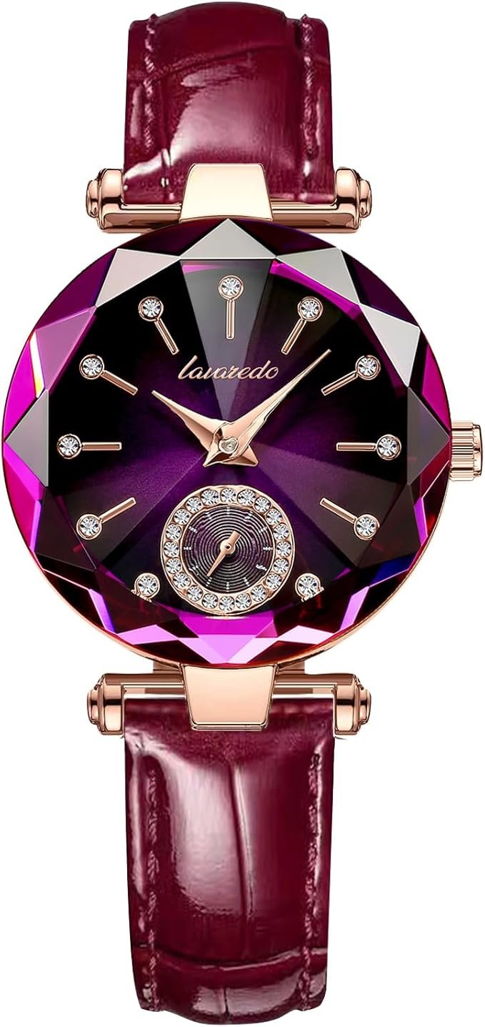 Montre pour femme avec bracelet en cuir élégant, tendance, analogique, cadran diamant créatif, cadeau de mariage, anniversaire de mariage