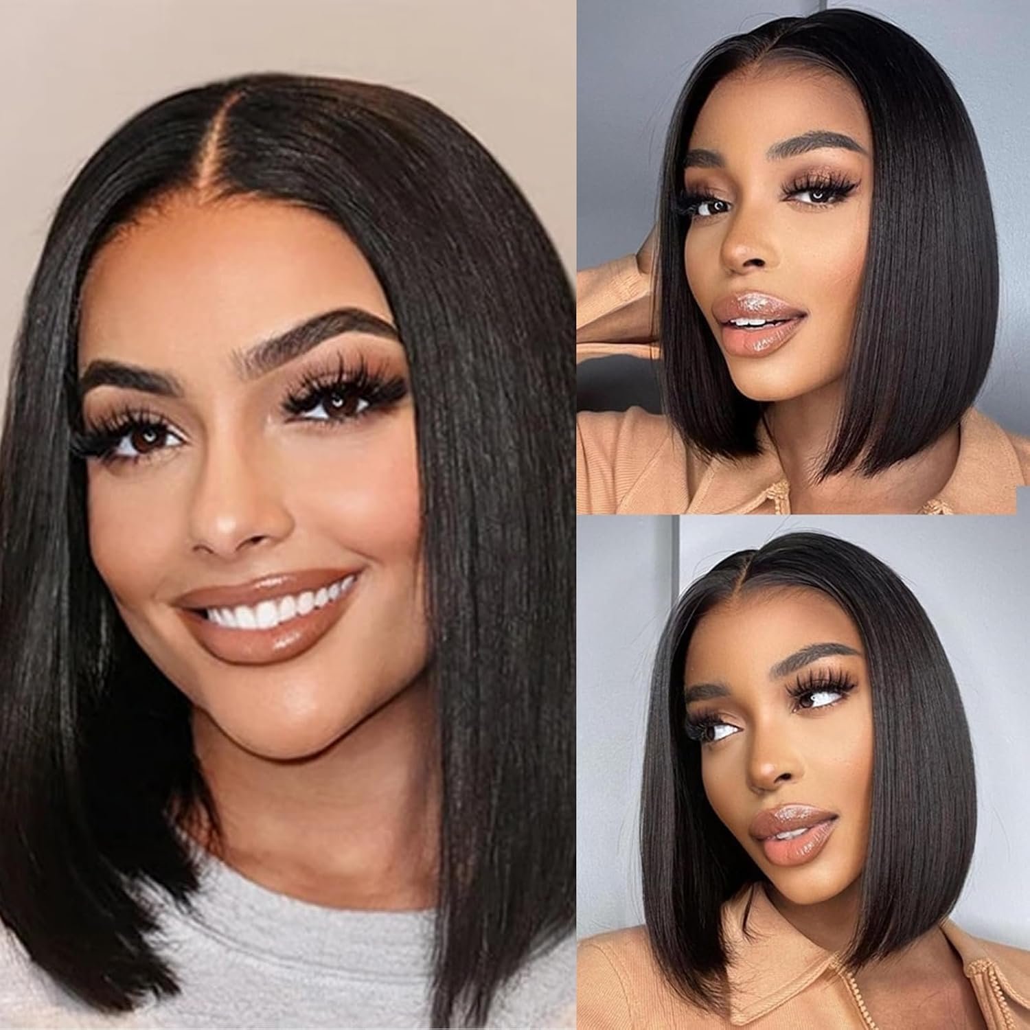 13x4 Straight Transparent Lace Front Bob Wig Human Hair 14 Pouces