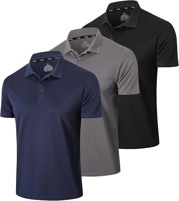 Pack de 3 Polo Homme Manches Courtes Confort Loisirs Tee Shirt Homme Respirant Hygroscopique Coupe Standard T T-Shirt Golf Outdoor T-Shirt d'été