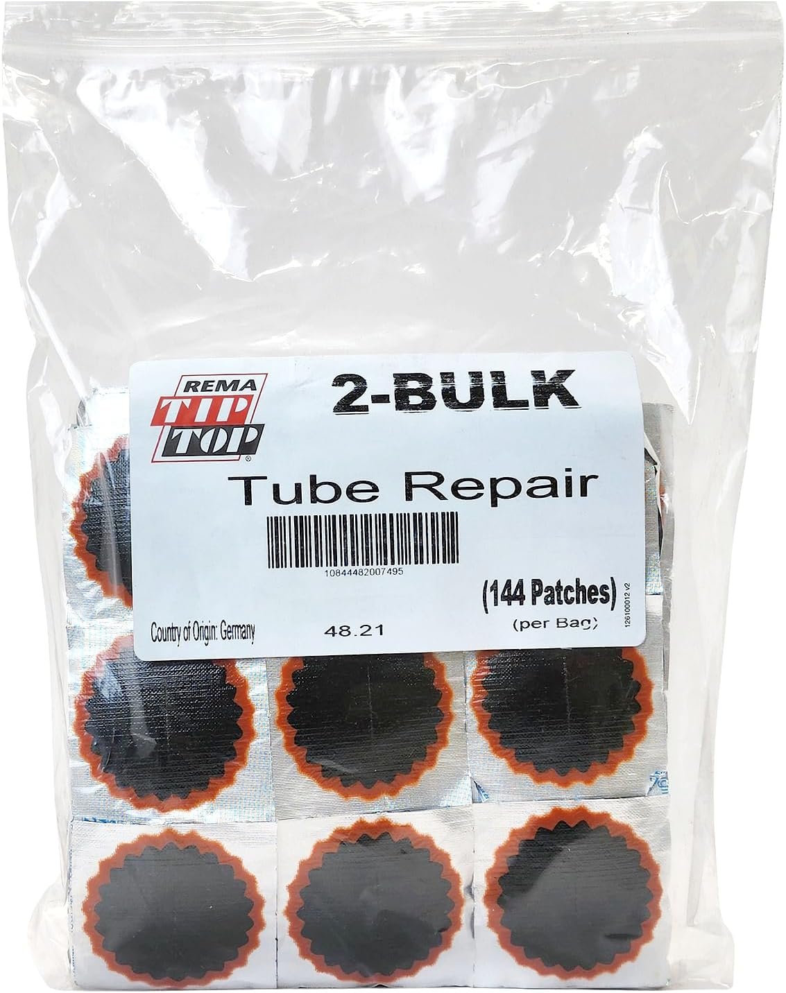 Rema Tip Top No. 2 Tube Patch, 144 Units of 1-3/4 inch Round Vulcanizing Patches for Tire Inner Tube Repair, Red Feather Edge