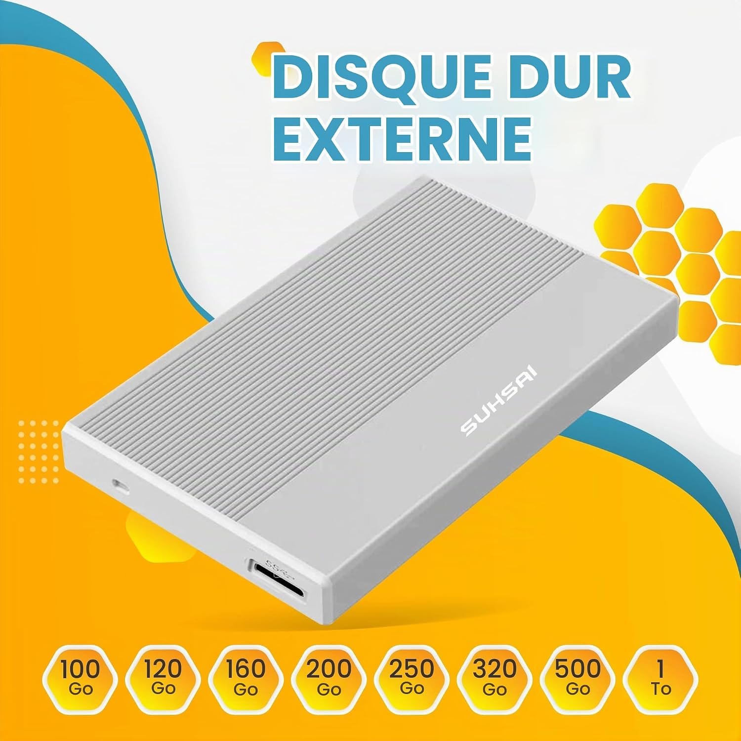 Disque Dur Externe 250 Go, 2,5 Pouces, USB 3.0 pour PC - Argent Disque dur portable d'extension de mémoire compatible avec Mac, ordinateur de bureau, PC, PS4 et consoles de jeux