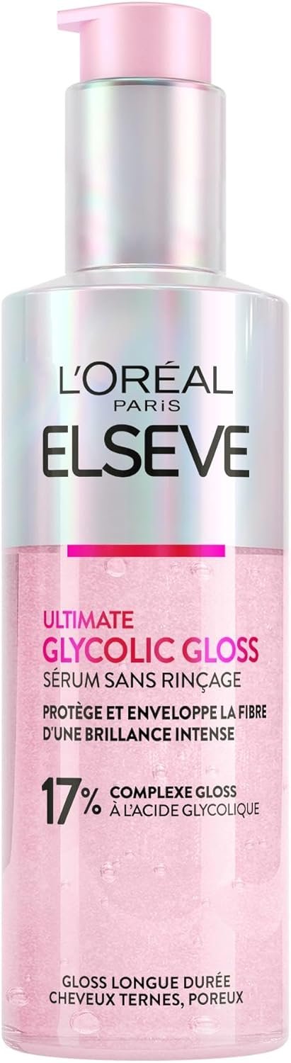 Sérum Sans Rinçage pour Cheveux Ternes - En Manque de Brillance - Acide Glycolique - Protocole de Soin Capillaire - Elseve Glycolic Gloss - 150 ml