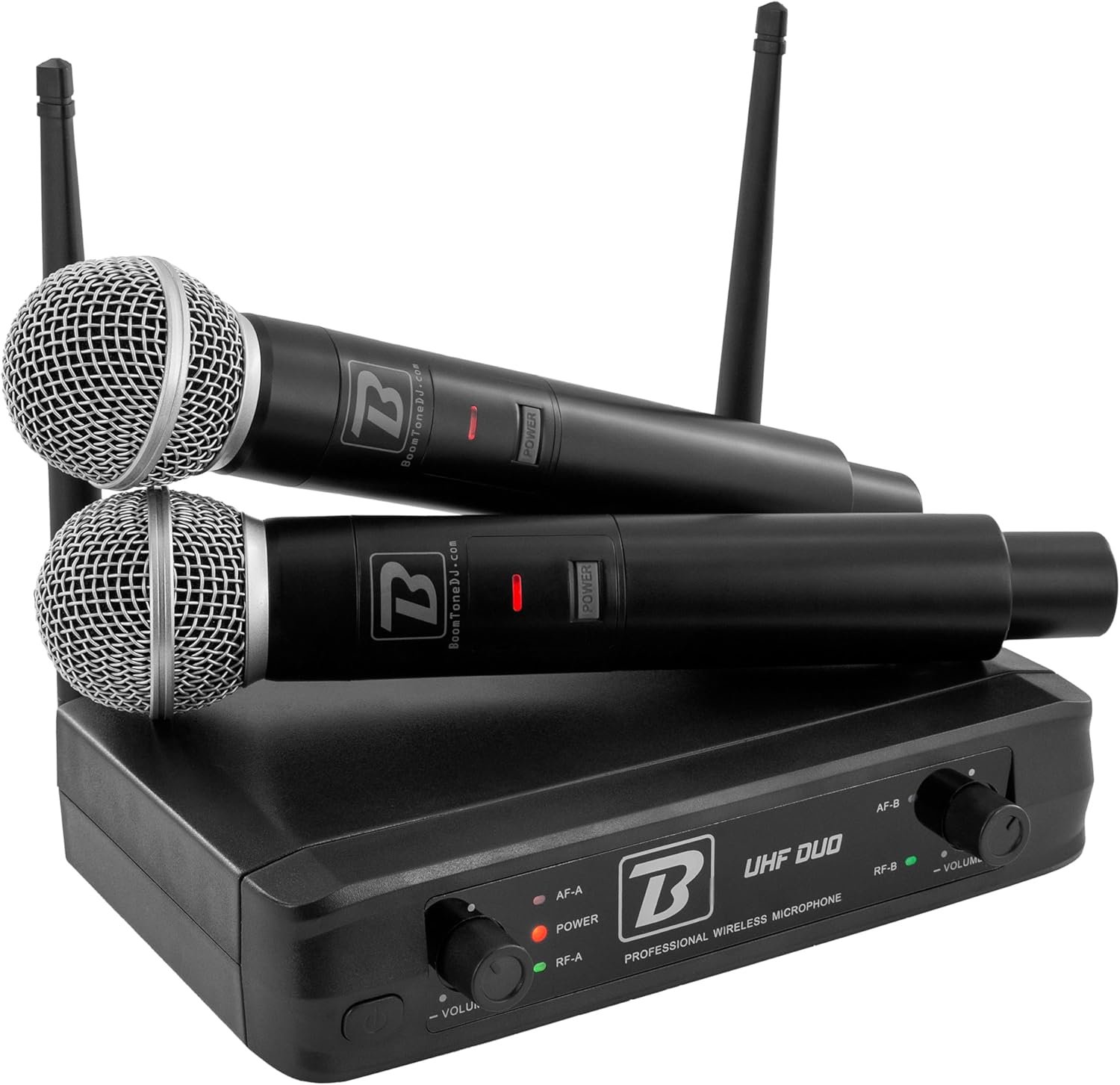 Système Complet micros sans Fil UHF - 2 Microphones dynamiques Main - Double Canal - 663.5 et 682.2 MHz. Idéal pour Chant, Discours, Karaoke, Animation