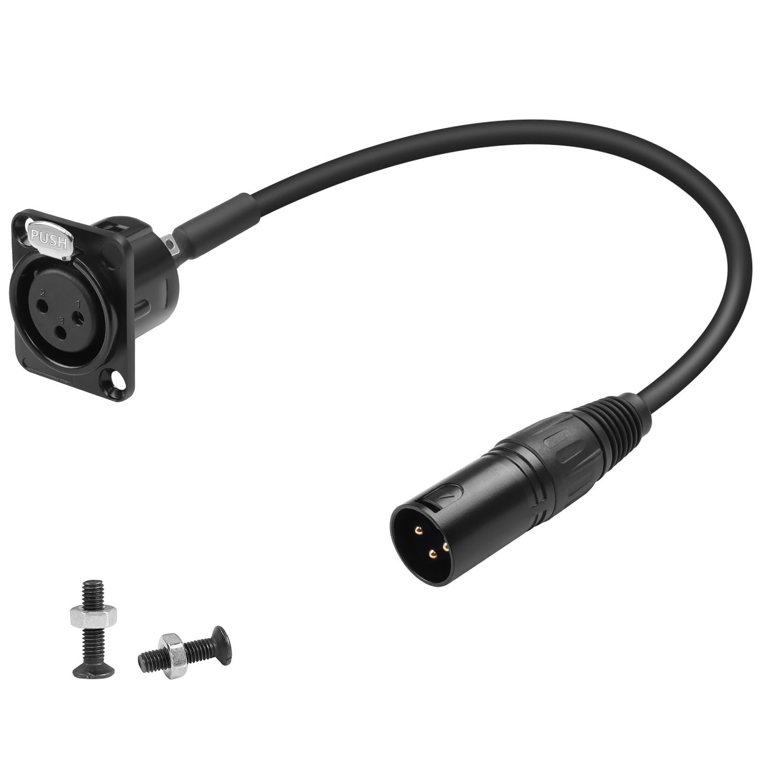 Connecteur XLR 3 Broches Femelle vers Mâle avec Câble – Montage sur Panneau, Contacts Plaqués Or, Longueur 35 cm / 13,8 pouces, pour Éclairage de Scène et Console de Mixage