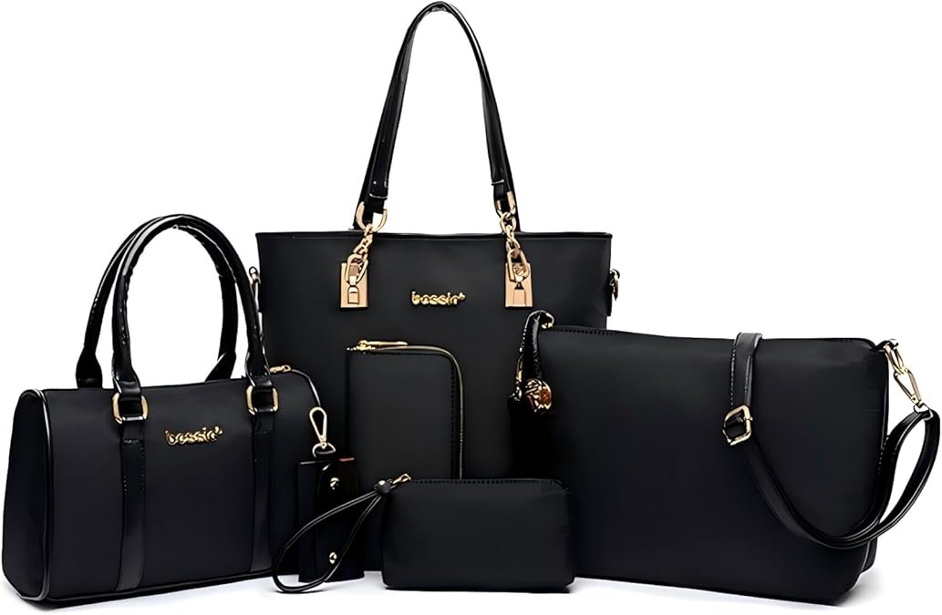 Femmes Mode 6Pcs Bag Set PU Cuir Sac Portés Main + Fourre-Tout + Sac à Bandoulière + Portefeuille + Titulaire de la Carte Pochettes
