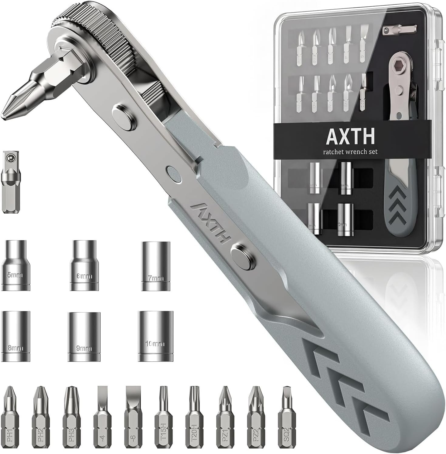 AXTH 17in1 Right Angle Ratchet Screwdriver Set, [Bearing Steel] Repair Tool