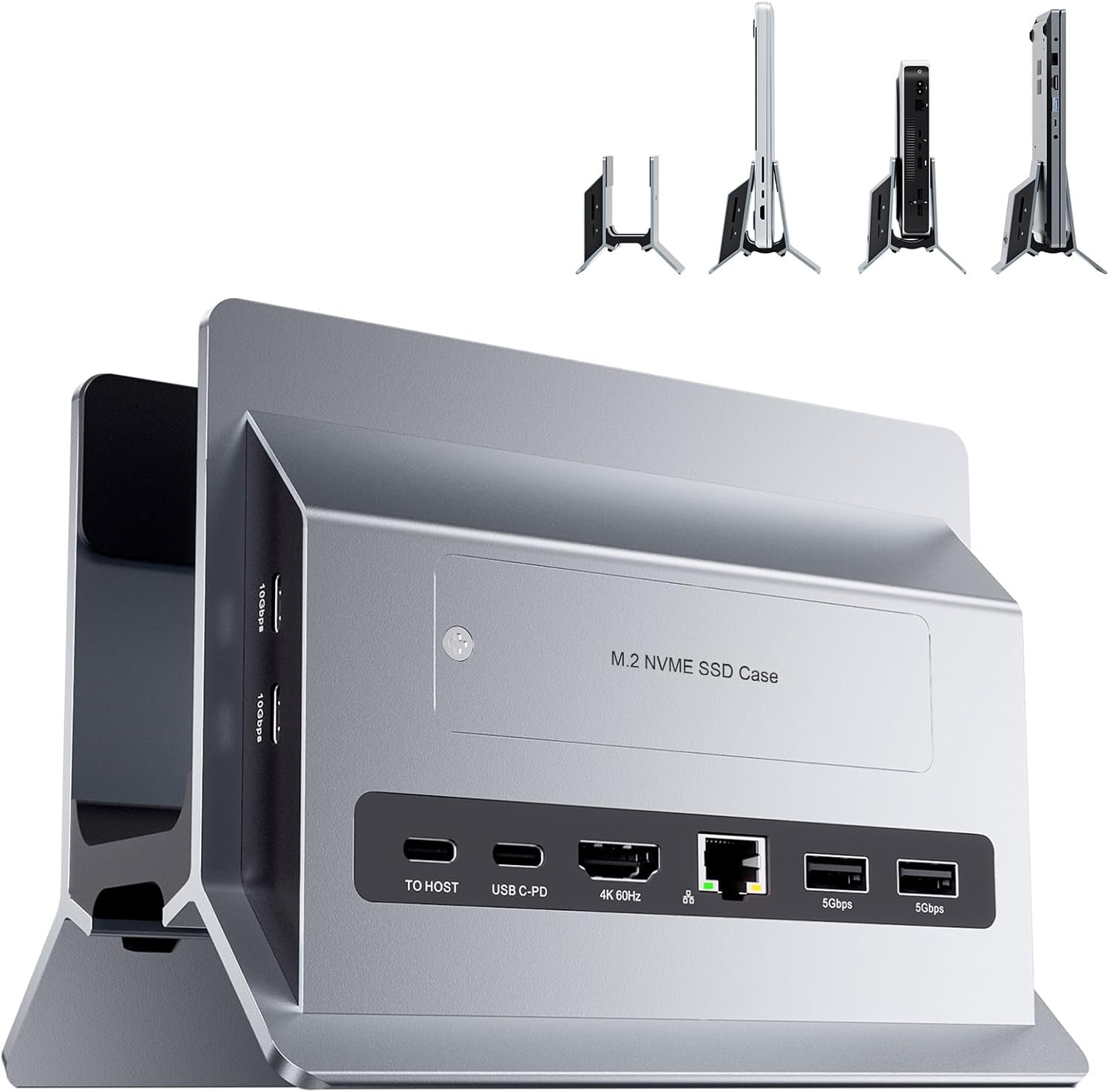 Station d'accueil verticale USB C pour MacBook avec boîtier SSD M.2 NVMe (SSD non inclus), 4K @ 60 Hz, 2 ports USB C10 Gbit/s, station d'accueil USB C compatible avec MacBook et autres