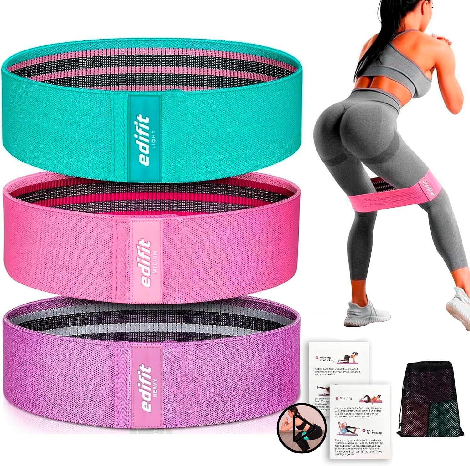 Elastique Musculation, Bandes avec 3 Niveaux de Résistance