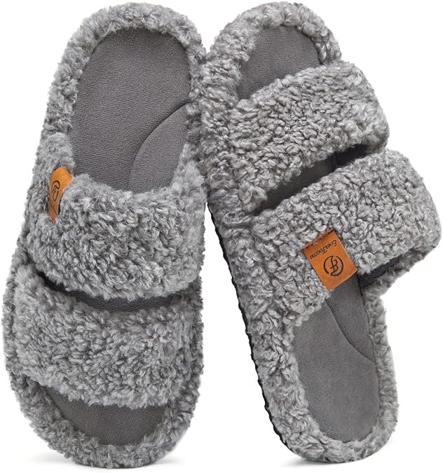 Chaussons intérieurs pour femmes en peluche à bout ouvert, doux et confortables en mousse à mémoire