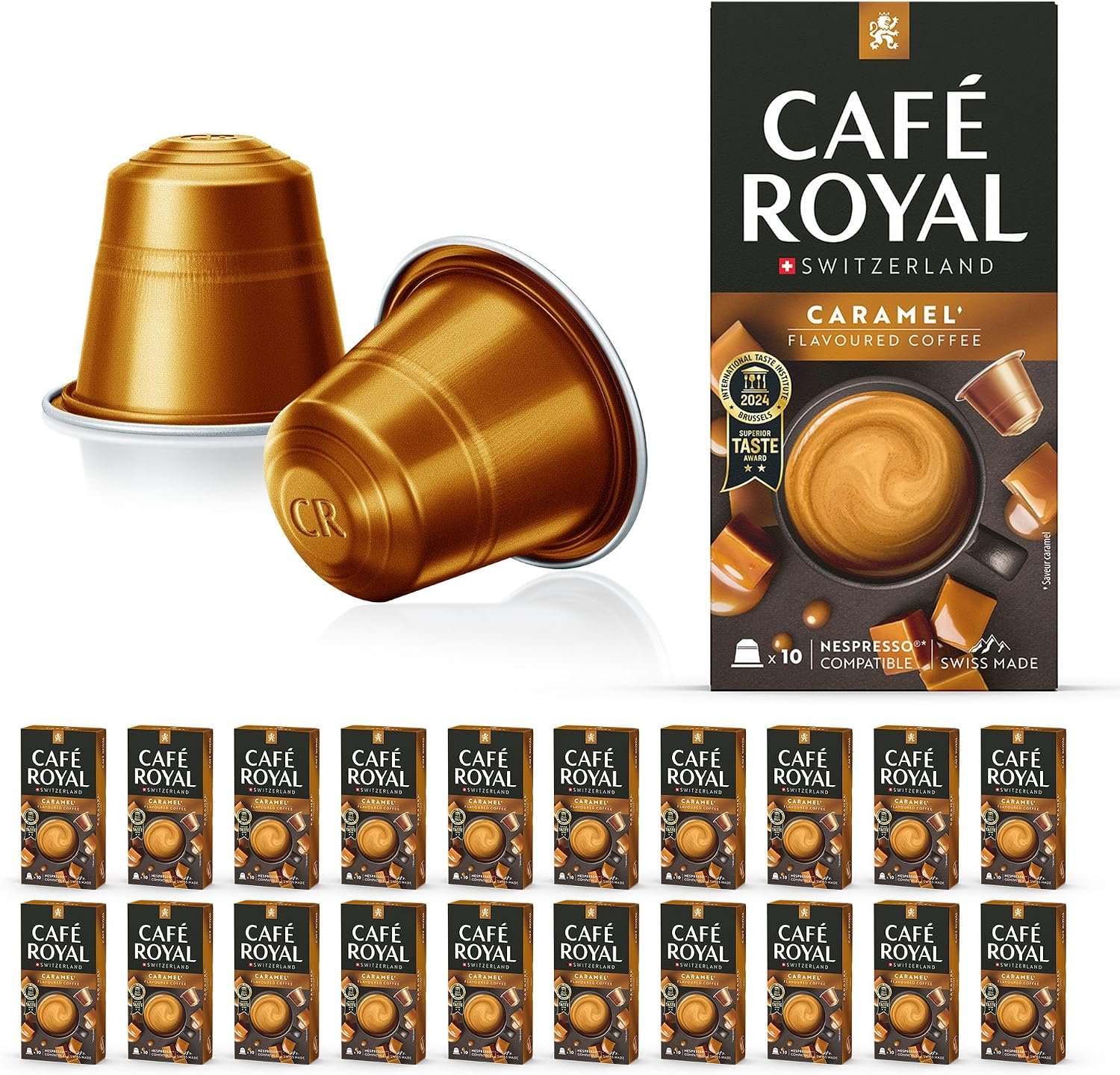 Café en Capsules Aluminium- 20 x 10 soit 200 Dosettes - Compatibles avec les Machines à café Nespresso -SAVEUR CARAMEL
