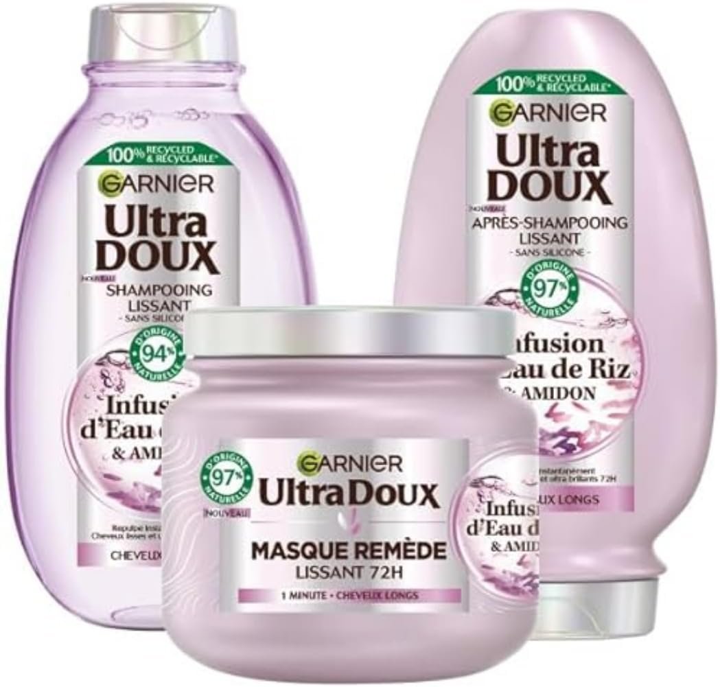 Garnier Ultra Doux - Coffret Routine Lissante Douceur & Brillance - À l’Infusion d’Eau de Riz