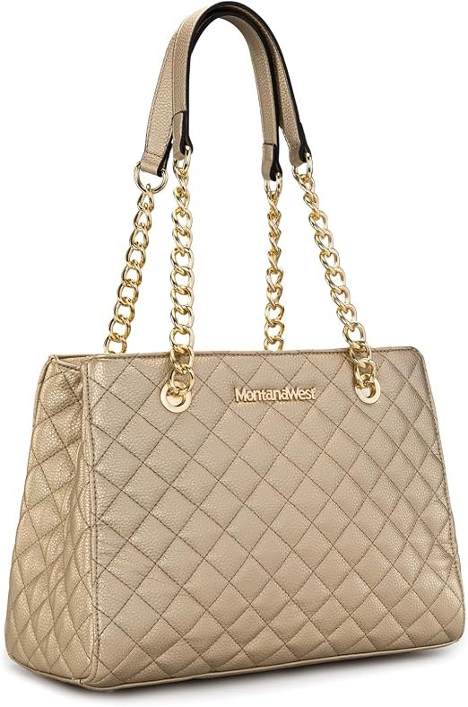 Montana West MEDIUM Tote Bag for Women Quilted Chain Handbags Shoulder Purse