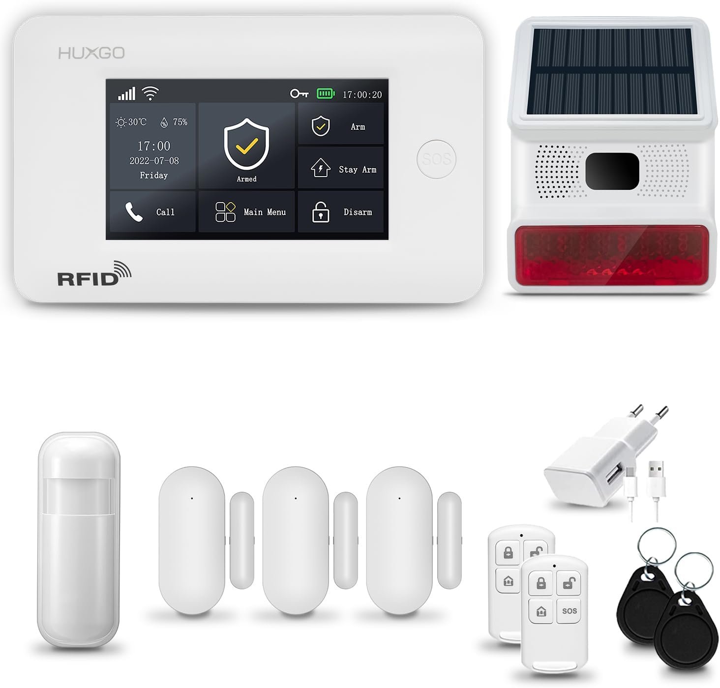 Alarme Maison sans Fil WiFi + GSM 4G avec Sirène exterieure sans Fil | Système d'alarme avec détecteur de Mouvement, 3X capteurs de Porte | Kit sécurité Maison, Appartement, Garage