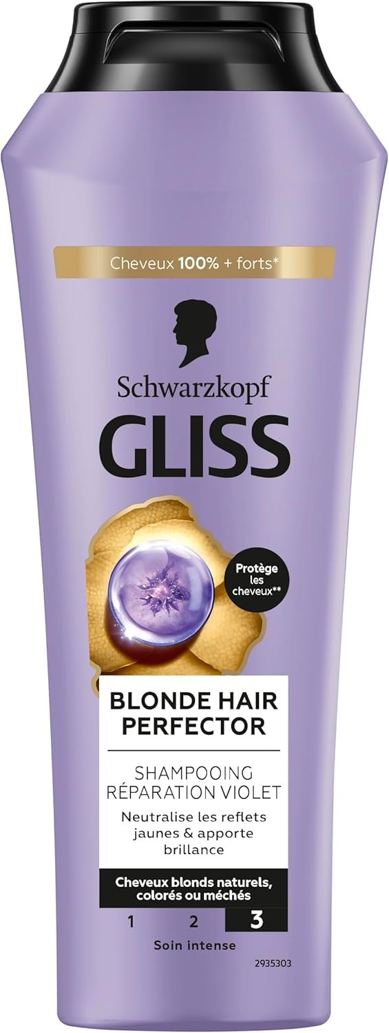 Shampoing Blond Hair Perfector, Neutralise les Reflets Jaunes, Soin Cheveux, Cheveux blonds naturels, colores ou meches, Schwarzkopf Shampoing, 250ml