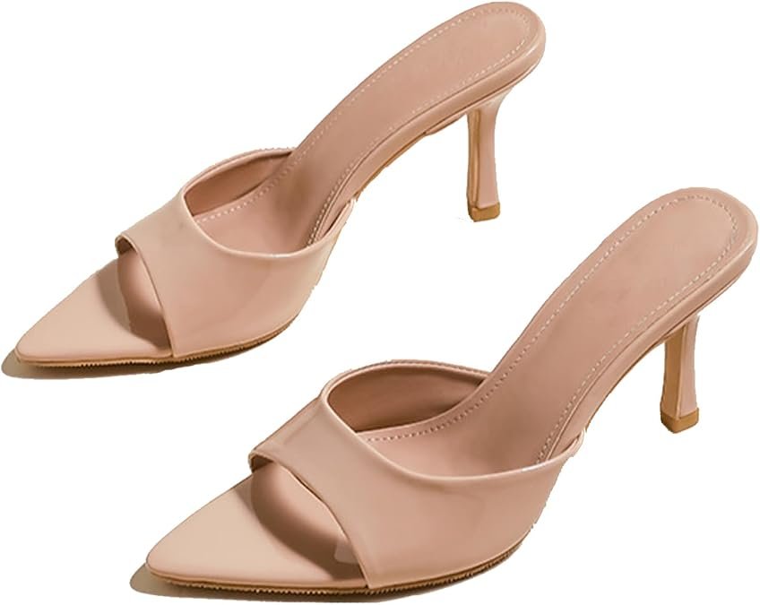Sandales à talons hauts en cuir de brevet pour femmes à bout ouvert à talons hauts confortables Slingback slip-on mule Sandales à la mode Formal Party Dresses Escarpins