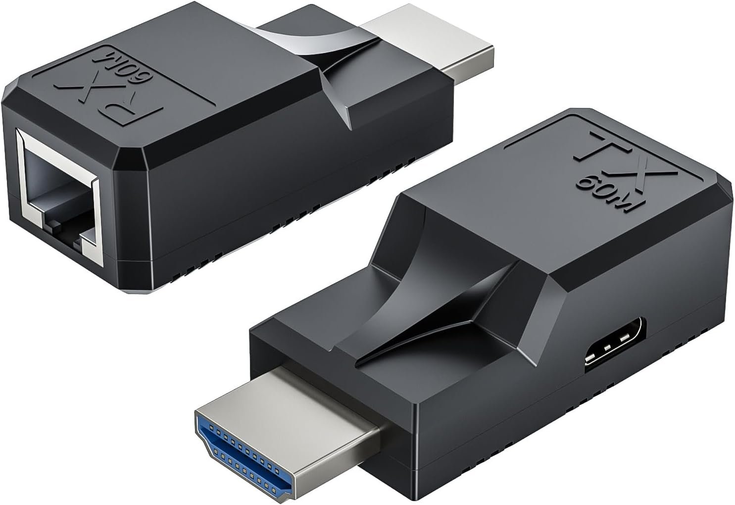 Extendeur HDMI 60 m (196 ft) sur Cat5e/Cat6 – Full HD 1080P@60Hz, Transmission Audio/Vidéo Longue Distance, Répéteur HDMI via RJ45, Compatible DTS-HD, Dolby TrueHD, LPCM 7.1, DTS et DSD