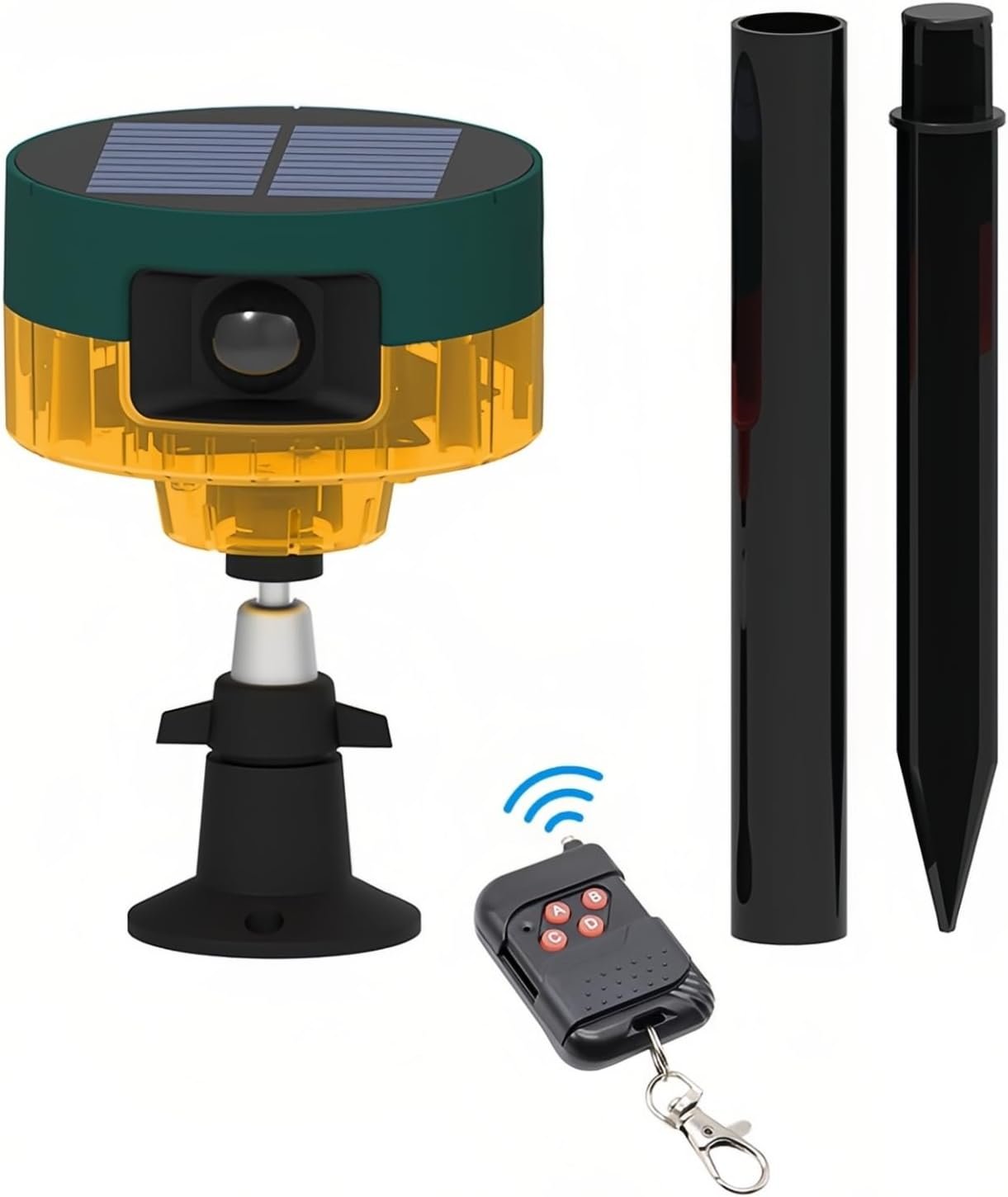 Détecteur de Mouvement Solaire pour l'extérieur Détecteur de Mouvement 360° Lampe Flash stroboscopique avec télécommande - Sirène sonore de sécurité pour poulailler Cour Maison Ferme