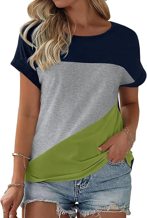 T-shirt à col rond et manches courtes pour femme - Style décontracté - En coton - Pour l'été