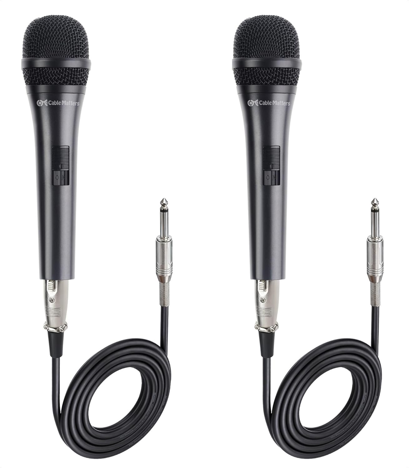 Lot de 2 Microphone Dynamique Cardioïde 6,35mm | Câble 6,35 mm, microphones de chant filaires à directivité cardioïde pour karaoké et chant