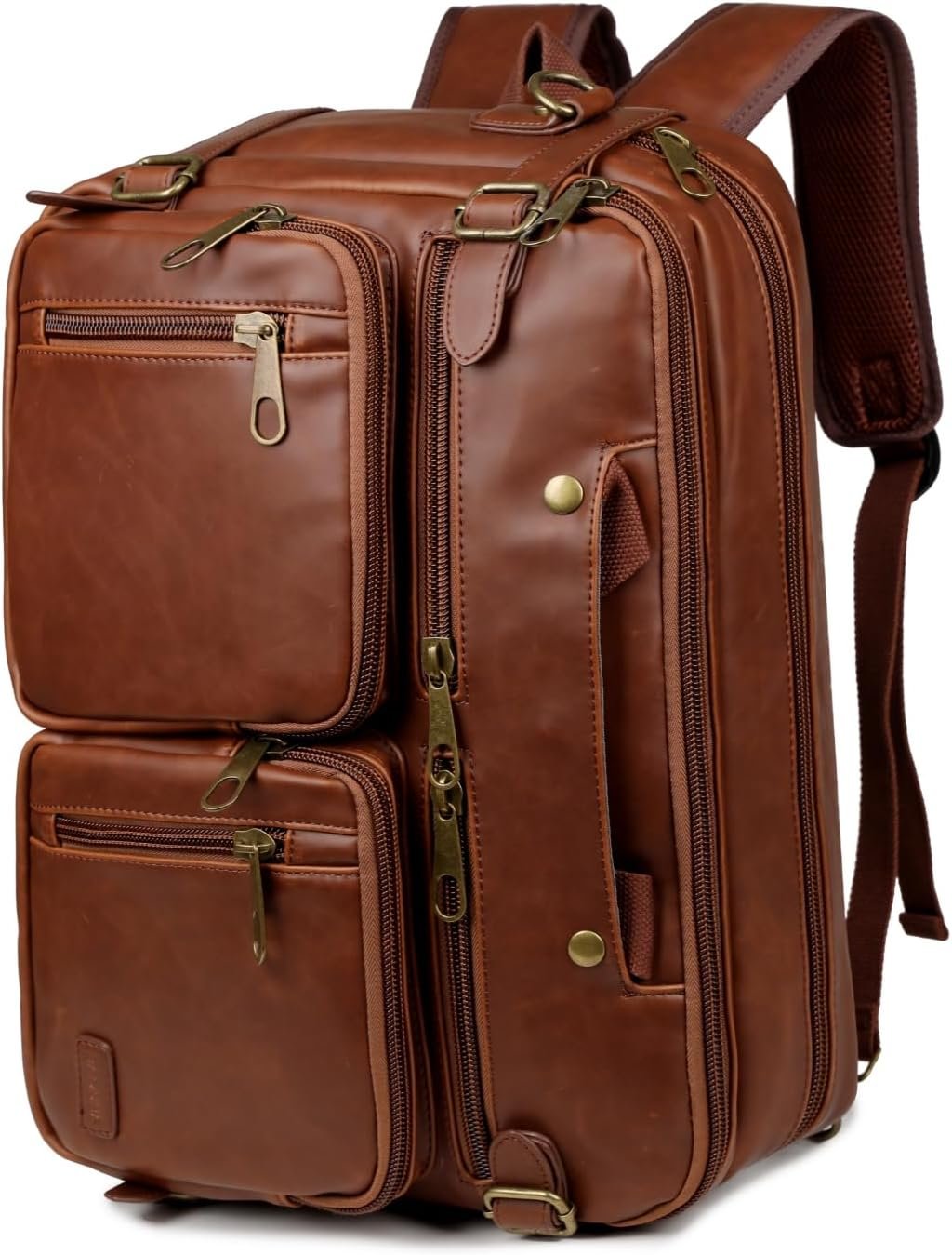 Sac à Dos Hybride en Cuir pour Ordinateur Portable de 17 Pouces, Sac à Dos de Voyage Vintage Pour Homme HB-22, Marron, Large, Sacoche en Cuir pour Homme
