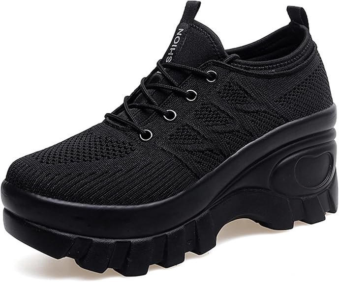 Femmes Chunky Plate-forme Confort Orthopédique Wedge Chaussures de marche Mode Tricoté Respirant Lacet Up Lug Sole Casual Anti-dérapant Chaussures de course avec soutien de la voûte