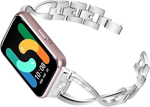 Bracelet en Métal pour Samsung Galaxy Fit 3 SM-R390, Brillant Bracelet de réglable en acier inoxydable pour Samsung Galaxy Fit 3 SM-R390 Smartwatch Activity Tracker Femmes Hommes