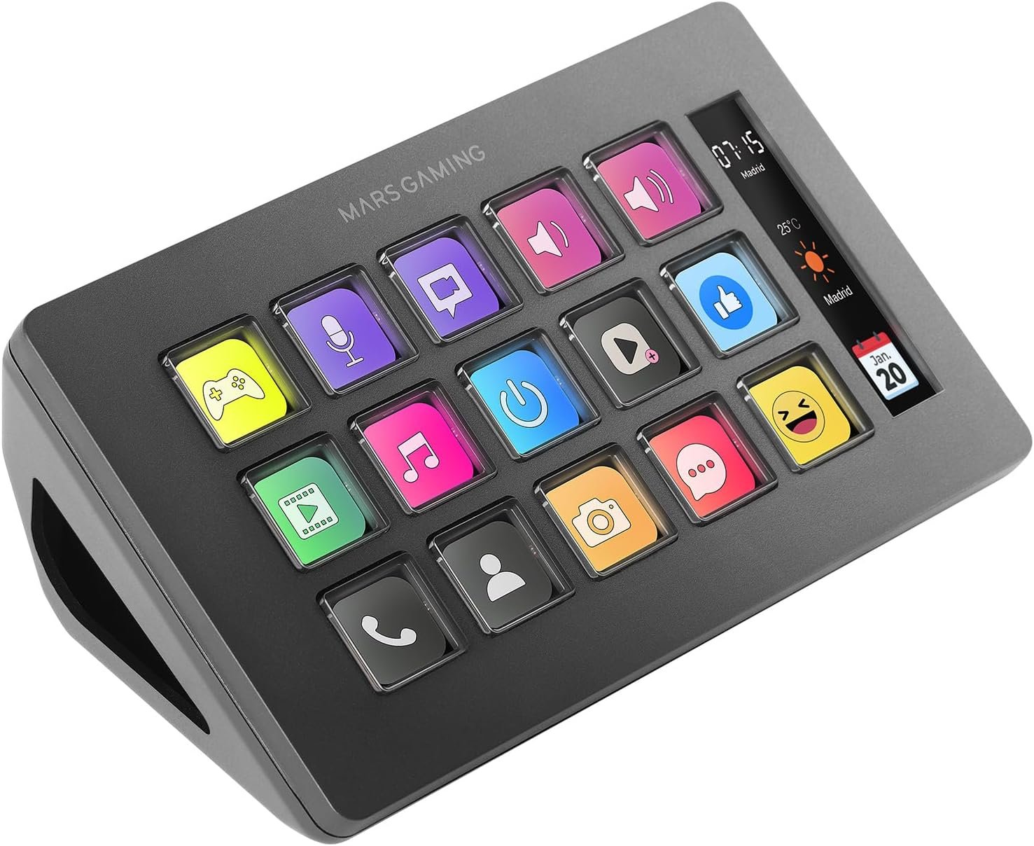 Mars Gaming MSD-One, Contrôle Deck Slim, 15 Touches LCD Personnalisables, Ecran LCD Agrandi, Software de Contrôle et Plug-ins, Contrôle Deck Compact, Design Ergonomique Mince, Windows et MacOS, Noir