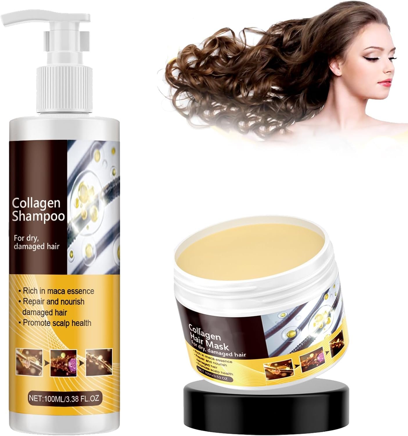 Masque Capillaire au Collagène, Collagen Masque Cheveux Collagène Traitement Capillaire pour Cheveux Secs et Abîmés, Réparation en Profondeur, Hydratation Intense, Renforcement des Cheveux