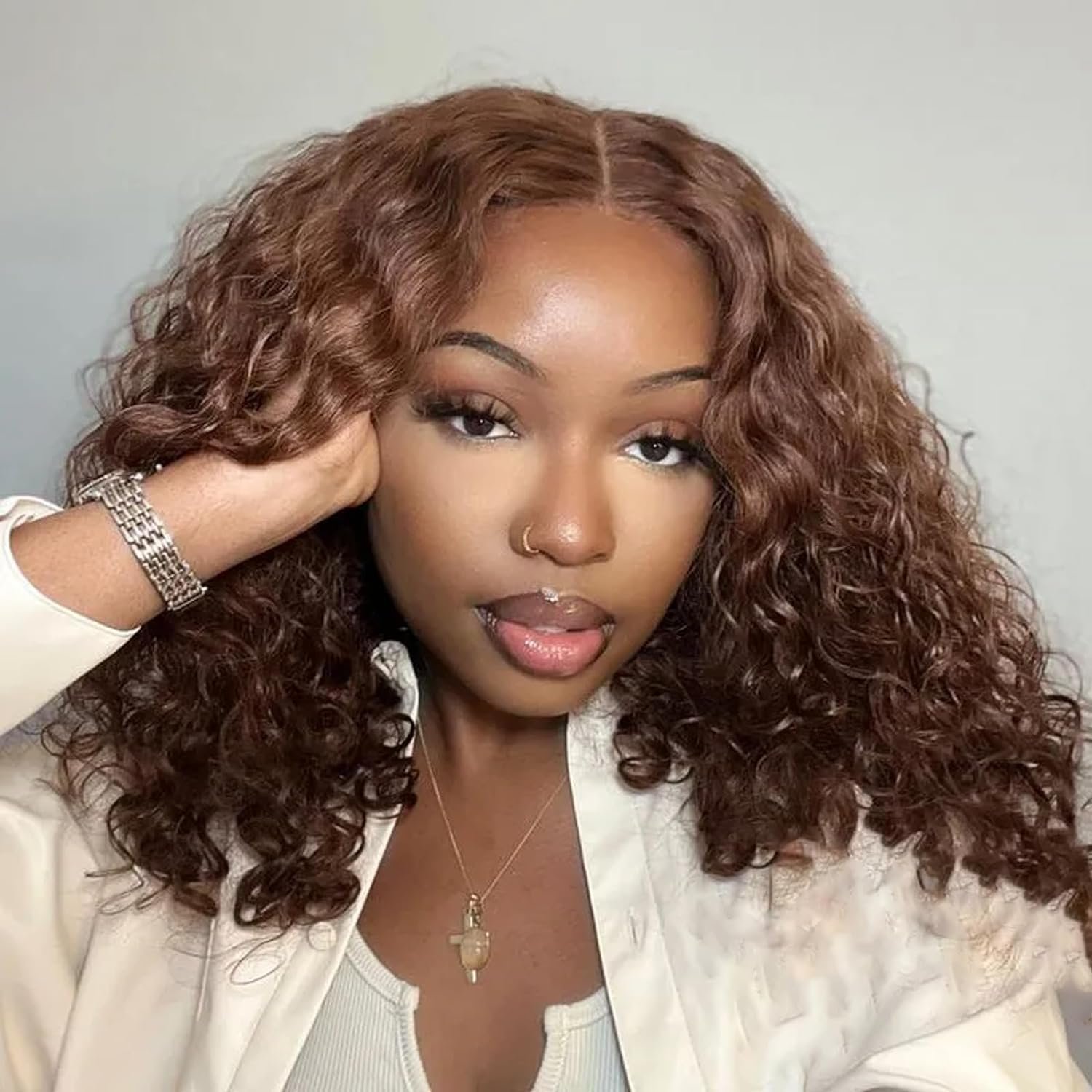 Perruque Cheveux Humains Deep Curly Bouclés 4x4 Lace Glueless Bob Wig 8"  Couleur 4#-Deep Wave
