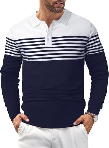 Polo d'été en coton à manches longues/courtes pour homme, coupe ajustée, coupe ajustée, couleur contrastée