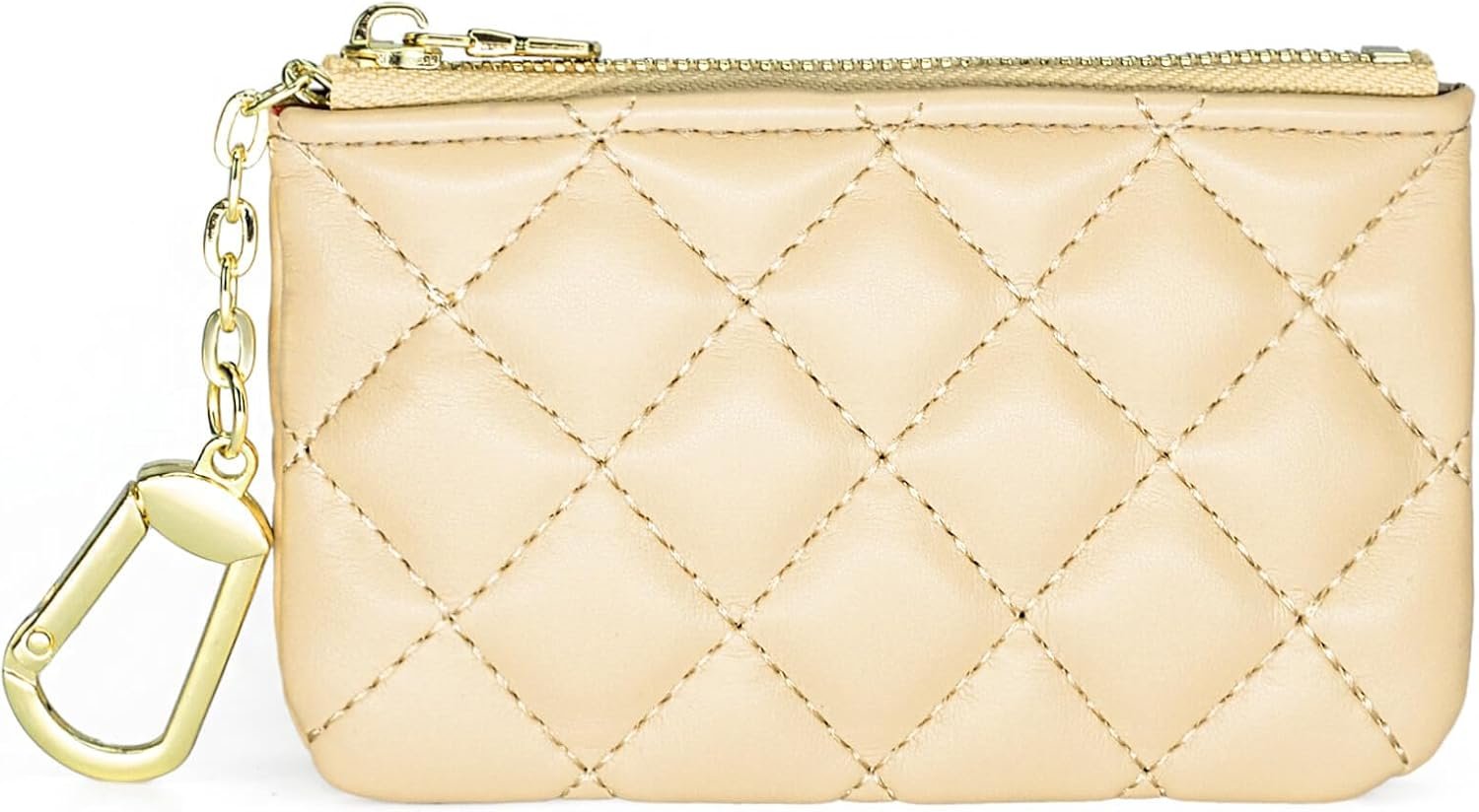 Portefeuille Femme Petit Mini Porte-Monnaie Portefeuille Court Mince avec Porte-clés avec Zippée,Marron Clair matelassé