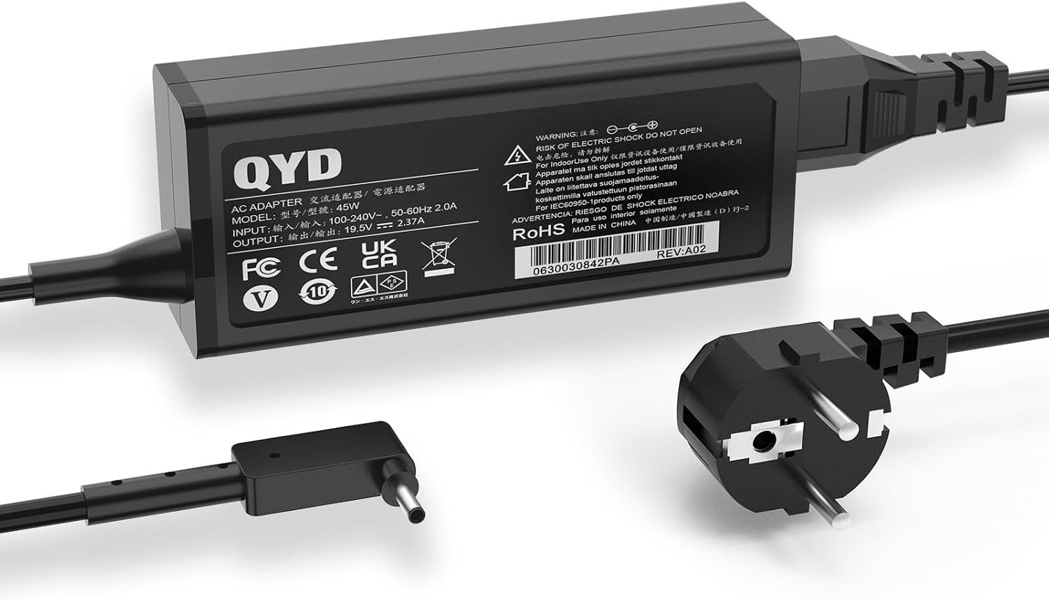 Chargeur secteur 45W compatible avec plusieurs modèles d’ordinateurs portables Acer Aspire, notamment les séries A315-23, A315-24P, A315-35 et A317-53